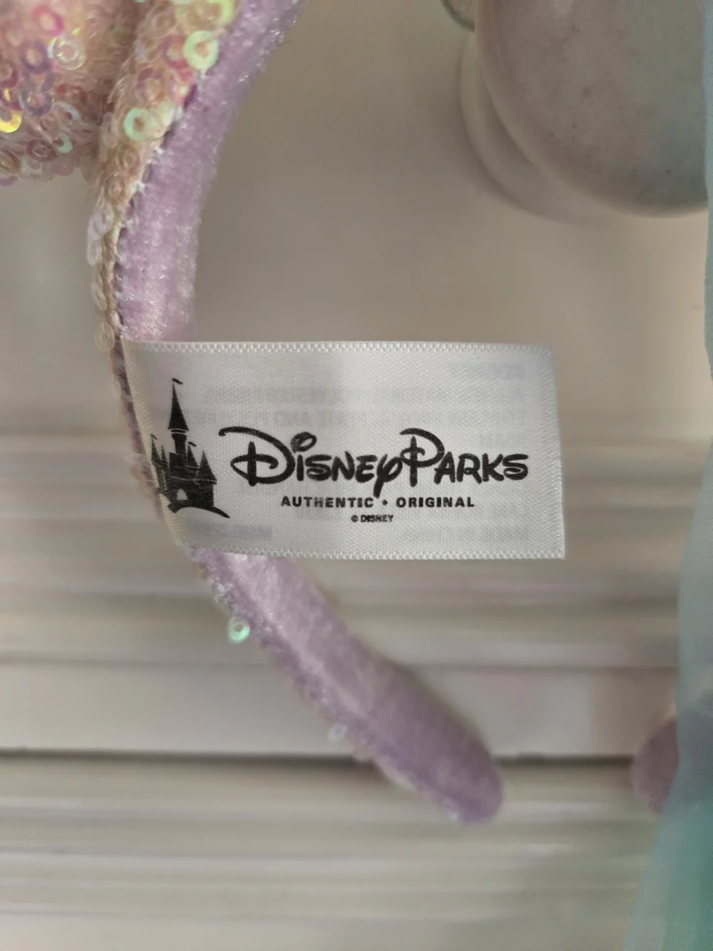 Disney Parks Sequin Minnie Ears Headband with Pastel Rainbow Tulle Streamers